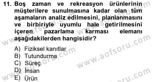 Rekreasyon Yönetimi Dersi 2012 - 2013 Yılı (Final) Dönem Sonu Sınav Soruları 11. Soru