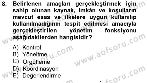 Rekreasyon Yönetimi Dersi 2012 - 2013 Yılı (Final) Dönem Sonu Sınav Soruları 8. Soru
