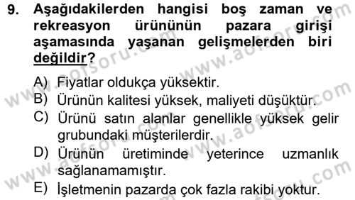 Rekreasyon Yönetimi Dersi 2012 - 2013 Yılı (Final) Dönem Sonu Sınav Soruları 9. Soru