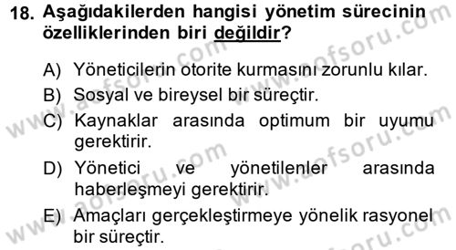Rekreasyon Yönetimi Dersi 2013 - 2014 Yılı (Vize) Ara Sınav Soruları 18. Soru