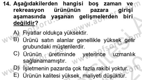 Rekreasyon Yönetimi Dersi 2013 - 2014 Yılı Tek Ders Sınav Soruları 14. Soru