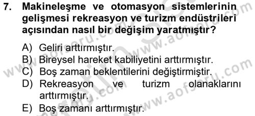 Rekreasyon Yönetimi Dersi 2013 - 2014 Yılı Tek Ders Sınav Soruları 7. Soru