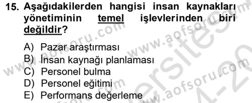 Rekreasyon Yönetimi Dersi 2014 - 2015 Yılı Tek Ders Sınavı 15. Soru