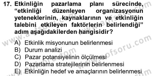 Rekreasyon Yönetimi Dersi 2014 - 2015 Yılı Tek Ders Sınavı 17. Soru