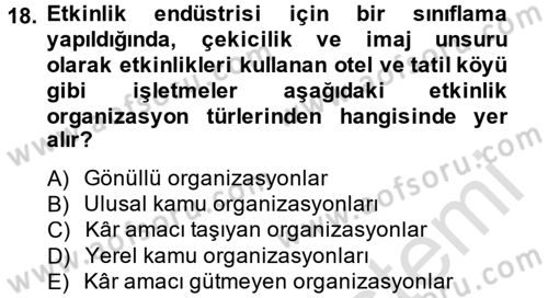 Rekreasyon Yönetimi Dersi 2014 - 2015 Yılı Tek Ders Sınav Soruları 18. Soru