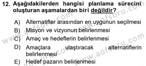 Rekreasyon Yönetimi Dersi 2015 - 2016 Yılı (Vize) Ara Sınav Soruları 12. Soru
