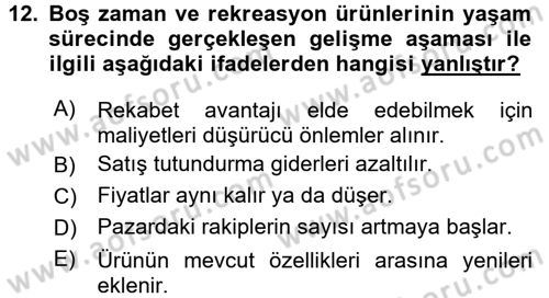 Rekreasyon Yönetimi Dersi 2015 - 2016 Yılı (Final) Dönem Sonu Sınav Soruları 12. Soru