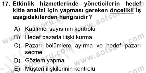 Rekreasyon Yönetimi Dersi 2015 - 2016 Yılı Tek Ders Sınav Soruları 17. Soru