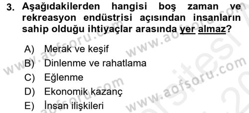 Rekreasyon Yönetimi Dersi 2015 - 2016 Yılı Tek Ders Sınav Soruları 3. Soru