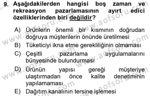 Rekreasyon Yönetimi Dersi 2015 - 2016 Yılı Tek Ders Sınav Soruları 9. Soru