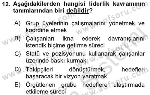 Rekreasyon Yönetimi Dersi 2016 - 2017 Yılı (Final) Dönem Sonu Sınav Soruları 12. Soru