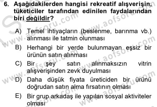 Rekreasyon Yönetimi Dersi 2016 - 2017 Yılı (Final) Dönem Sonu Sınav Soruları 6. Soru