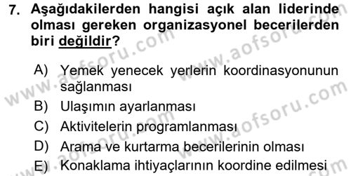 Rekreasyon Yönetimi Dersi 2016 - 2017 Yılı (Final) Dönem Sonu Sınav Soruları 7. Soru