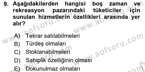 Rekreasyon Yönetimi Dersi 2016 - 2017 Yılı (Final) Dönem Sonu Sınav Soruları 9. Soru