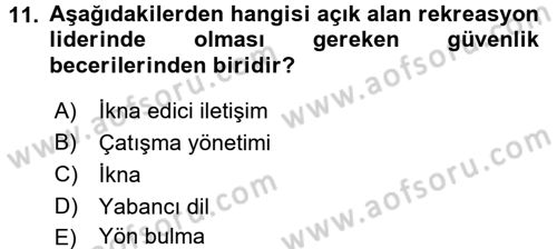 Rekreasyon Yönetimi Dersi 2017 - 2018 Yılı 3 Ders Sınav Soruları 11. Soru