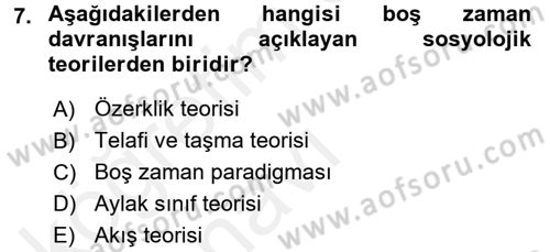 Rekreasyon Yönetimi Dersi 2017 - 2018 Yılı 3 Ders Sınav Soruları 7. Soru