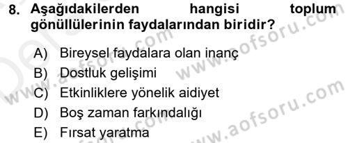 Rekreasyon Yönetimi Dersi 2017 - 2018 Yılı 3 Ders Sınav Soruları 8. Soru