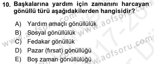 Rekreasyon Yönetimi Dersi 2017 - 2018 Yılı (Vize) Ara Sınav Soruları 10. Soru