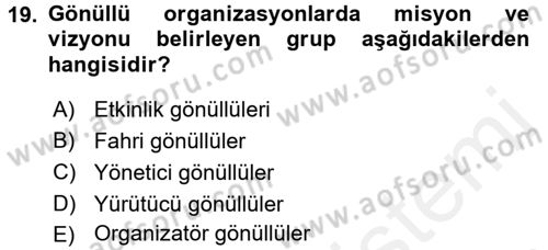 Rekreasyon Yönetimi Dersi 2017 - 2018 Yılı (Vize) Ara Sınavı 19. Soru