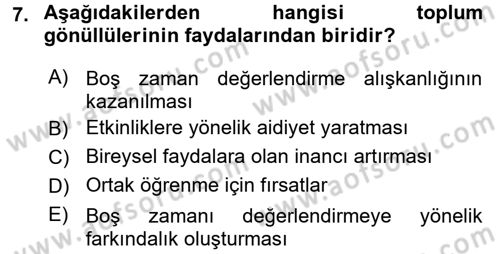 Rekreasyon Yönetimi Dersi 2017 - 2018 Yılı (Vize) Ara Sınav Soruları 7. Soru