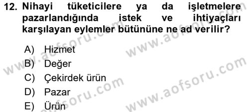 Rekreasyon Yönetimi Dersi 2017 - 2018 Yılı (Final) Dönem Sonu Sınavı 12. Soru