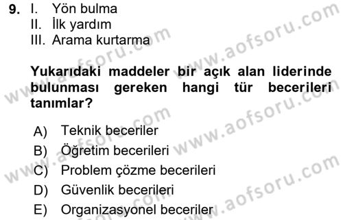 Rekreasyon Yönetimi Dersi 2017 - 2018 Yılı (Final) Dönem Sonu Sınav Soruları 9. Soru