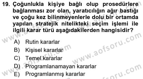 Rekreasyon Yönetimi Dersi 2018 - 2019 Yılı (Vize) Ara Sınav Soruları 19. Soru