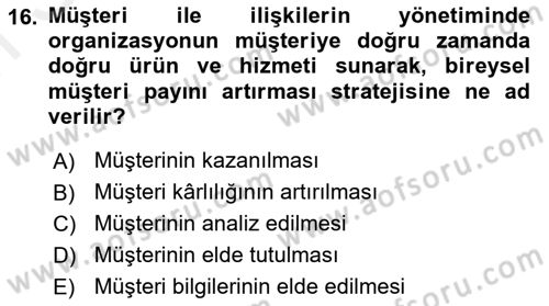 Rekreasyon Yönetimi Dersi 2018 - 2019 Yılı (Final) Dönem Sonu Sınav Soruları 16. Soru