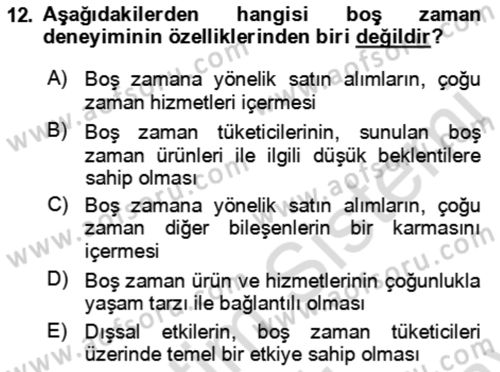 Rekreasyon Yönetimi Dersi 2021 - 2022 Yılı (Final) Dönem Sonu Sınav Soruları 12. Soru