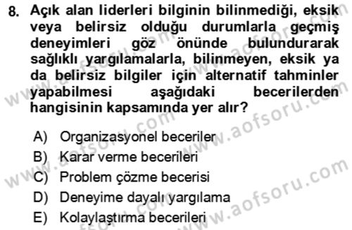 Rekreasyon Yönetimi Dersi 2021 - 2022 Yılı (Final) Dönem Sonu Sınav Soruları 8. Soru