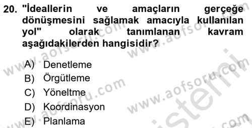 Rekreasyon Yönetimi Dersi 2023 - 2024 Yılı (Vize) Ara Sınav Soruları 20. Soru