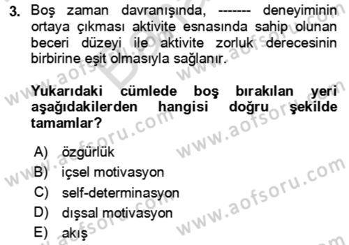 Rekreasyon Yönetimi Dersi 2023 - 2024 Yılı (Final) Dönem Sonu Sınav Soruları 3. Soru