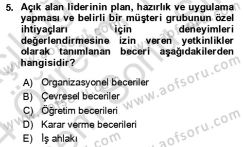 Rekreasyon Yönetimi Dersi 2023 - 2024 Yılı (Final) Dönem Sonu Sınav Soruları 5. Soru