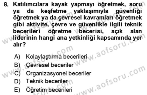 Rekreasyon Yönetimi Dersi 2023 - 2024 Yılı (Final) Dönem Sonu Sınav Soruları 8. Soru