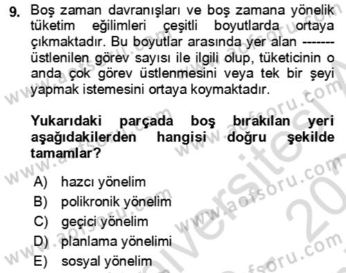 Rekreasyon Yönetimi Dersi 2023 - 2024 Yılı (Final) Dönem Sonu Sınav Soruları 9. Soru
