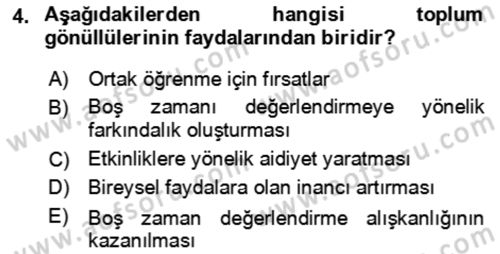 Rekreasyon Yönetimi Dersi 2023 - 2024 Yılı Yaz Okulu Sınav Soruları 4. Soru
