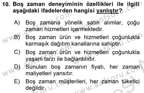 Rekreasyon Yönetimi Dersi 2024 - 2025 Yılı (Final) Dönem Sonu Sınav Soruları 10. Soru