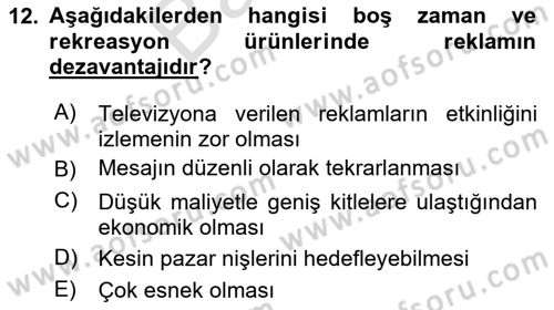 Rekreasyon Yönetimi Dersi 2024 - 2025 Yılı (Final) Dönem Sonu Sınav Soruları 12. Soru