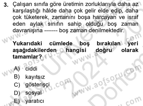Rekreasyon Yönetimi Dersi 2024 - 2025 Yılı (Final) Dönem Sonu Sınav Soruları 3. Soru