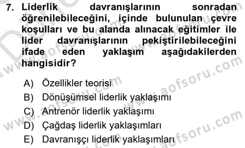 Rekreasyon Yönetimi Dersi 2024 - 2025 Yılı (Final) Dönem Sonu Sınav Soruları 7. Soru