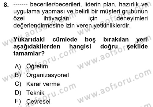 Rekreasyon Yönetimi Dersi 2024 - 2025 Yılı (Final) Dönem Sonu Sınav Soruları 8. Soru
