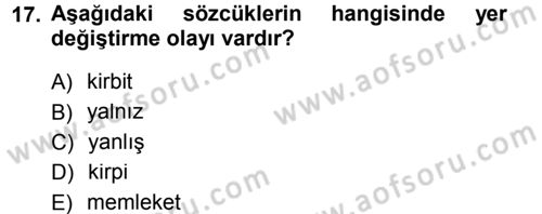 Türk Dili 1 Dersi 2012 - 2013 Yılı (Final) Dönem Sonu Sınav Soruları 17. Soru