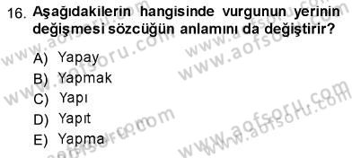 Türk Dili 1 Dersi 2013 - 2014 Yılı (Vize) Ara Sınavı 16. Soru