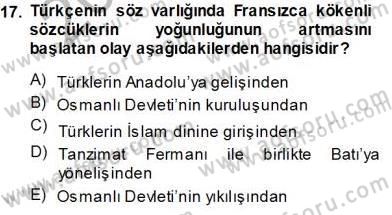 Türk Dili 1 Dersi 2013 - 2014 Yılı Tek Ders Sınav Soruları 17. Soru