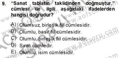 Türk Dili 1 Dersi 2013 - 2014 Yılı Tek Ders Sınav Soruları 9. Soru