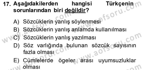 Türk Dili 1 Dersi 2014 - 2015 Yılı (Final) Dönem Sonu Sınav Soruları 17. Soru