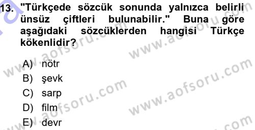 Türk Dili 1 Dersi 2015 - 2016 Yılı (Vize) Ara Sınav Soruları 13. Soru
