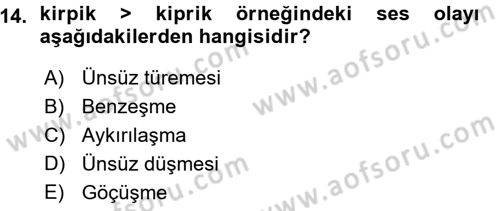 Türk Dili 1 Dersi 2015 - 2016 Yılı (Vize) Ara Sınav Soruları 14. Soru