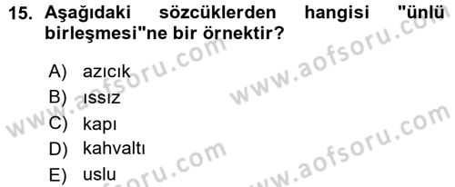Türk Dili 1 Dersi 2015 - 2016 Yılı (Vize) Ara Sınav Soruları 15. Soru