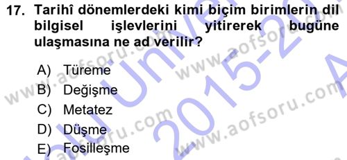 Türk Dili 1 Dersi 2015 - 2016 Yılı (Vize) Ara Sınav Soruları 17. Soru